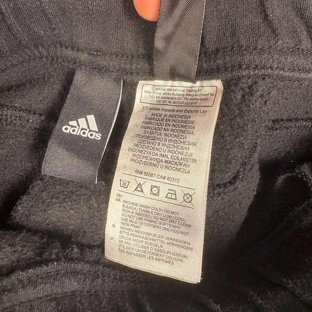 Adidas Mens Fleece Joggers Black Sweatpants Tapered Logo Pants Size M 206